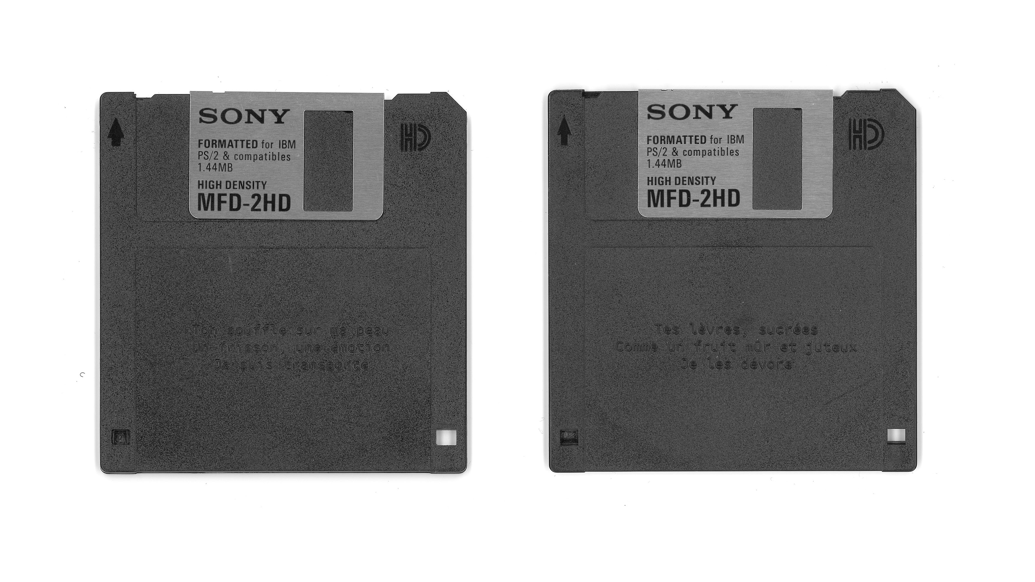2 engraved floppy disks